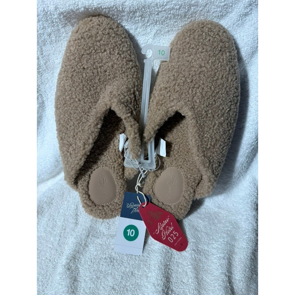 Universal Thread Womens Sherpa Slide Slippers Tan Brown Faux Shearling Mules 10